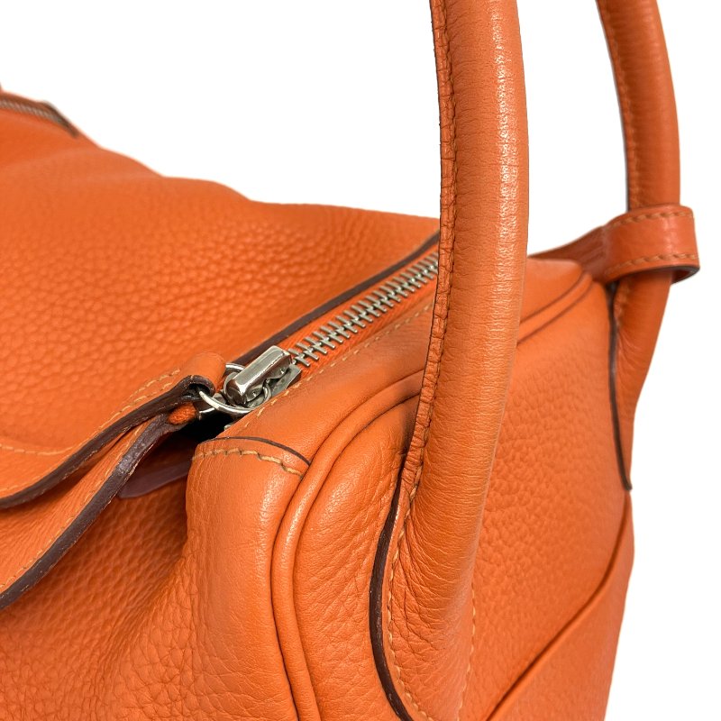 △ Hermes 愛馬仕 Orange Clemence Calfskin Palladium Plated Metal Lindy 30 2 Way Bag Stamp [N] 橙色粒紋小牛皮鍍鈀金屬兩用袋[N]刻 - 257015165-7