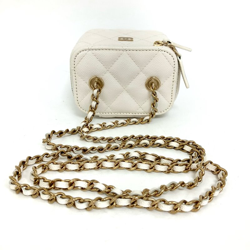 △ Chanel 香奈兒 White Caviar Skin Gold Tone Metal Mini Chain Vanity Case AP1340 白色粒紋小牛皮金色金屬鎖鏈化妝盒 - 257015171-6