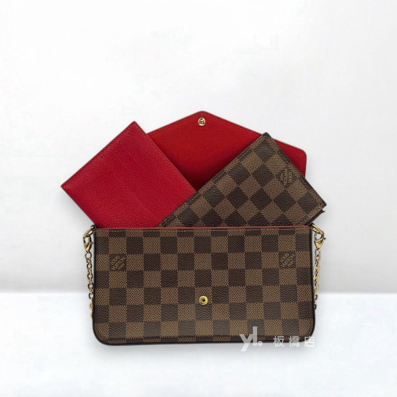 LV Felicie Pochette棋盤格三合一信封鍊包N40492-1