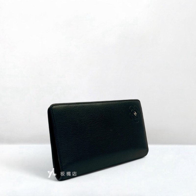 CHANEL 黑牛皮山茶花對開長夾-3