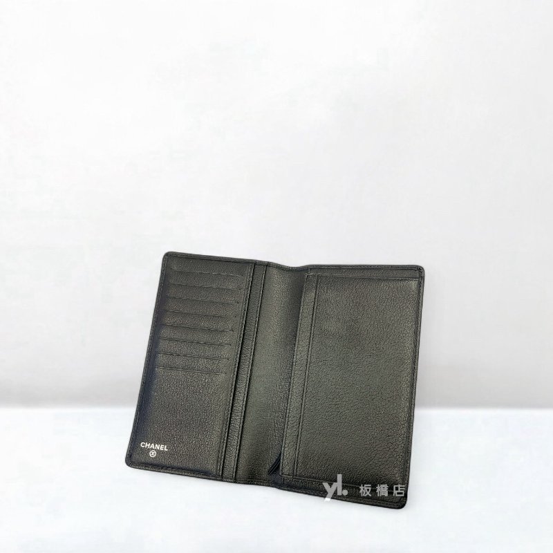 CHANEL 黑牛皮山茶花對開長夾-6