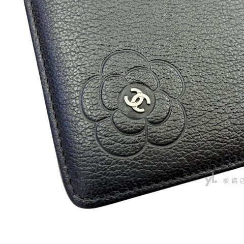 CHANEL 黑牛皮山茶花對開長夾-7