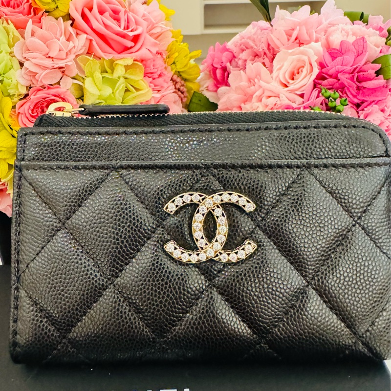 全新七折價CHANEL 鑽石Logo L型拉鏈錢包-0