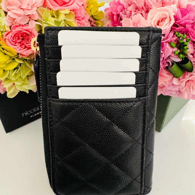 全新七折價CHANEL 鑽石Logo L型拉鏈錢包-2