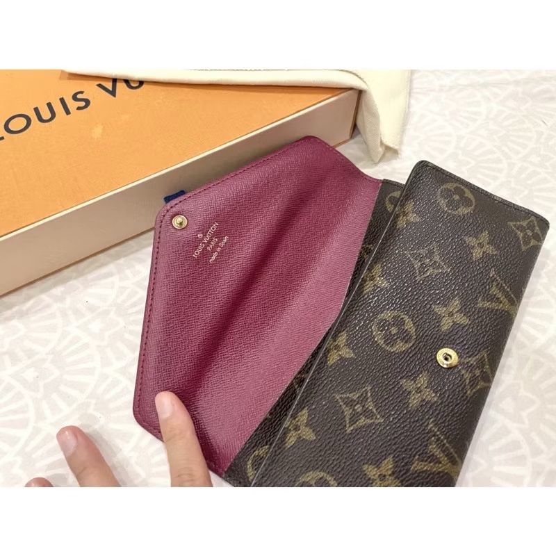 ［二手LV］ ✨ 路易威登 長夾✨經典老花 長信封翻蓋手拿包/皮夾/錢包/桃紅內裡-1