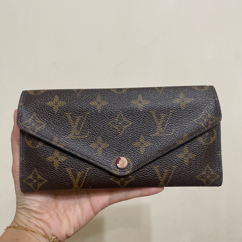 ［二手LV］ ✨ 路易威登 長夾✨經典老花 長信封翻蓋手拿包/皮夾/錢包/桃紅內裡-6