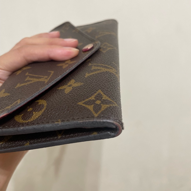 ［二手LV］ ✨ 路易威登 長夾✨經典老花 長信封翻蓋手拿包/皮夾/錢包/桃紅內裡-9