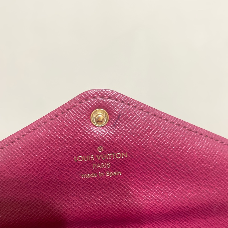 ［二手LV］ ✨ 路易威登 長夾✨經典老花 長信封翻蓋手拿包/皮夾/錢包/桃紅內裡-12