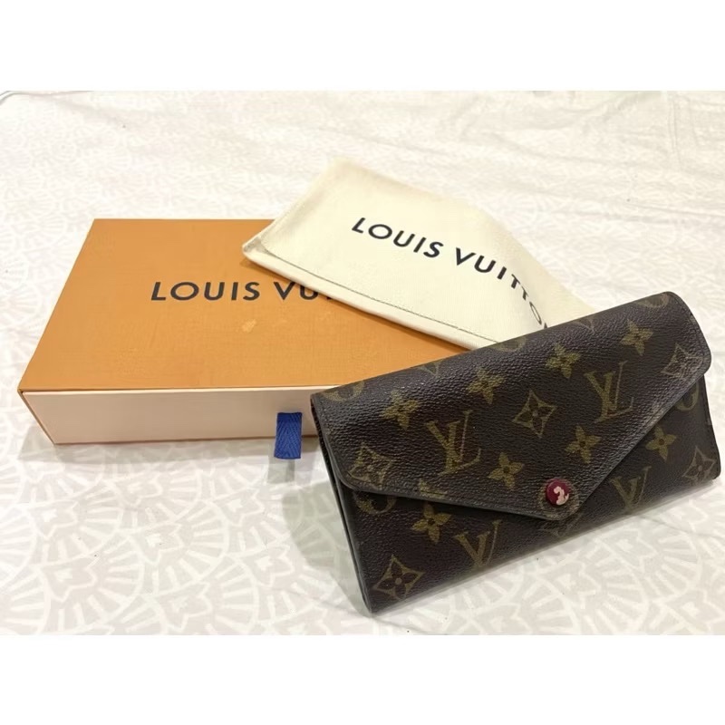 ［二手LV］ ✨ 路易威登 長夾✨經典老花 長信封翻蓋手拿包/皮夾/錢包/桃紅內裡-14