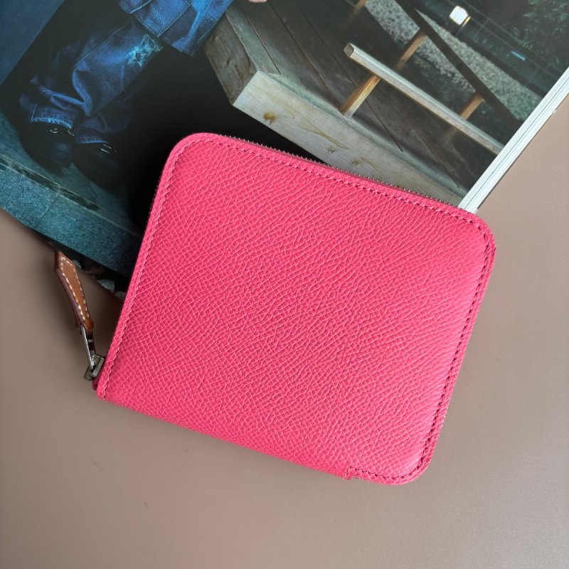 ::HERMES 愛馬仕:: C刻Silk In系列玫瑰杜鵑粉色牛皮拉鍊絲巾短夾-1