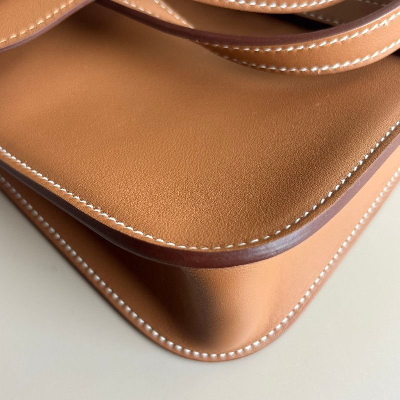 櫃上停產很久！::HERMES 愛馬仕:: W刻MINI HALZAN金棕色銀釦斜背肩背包-10