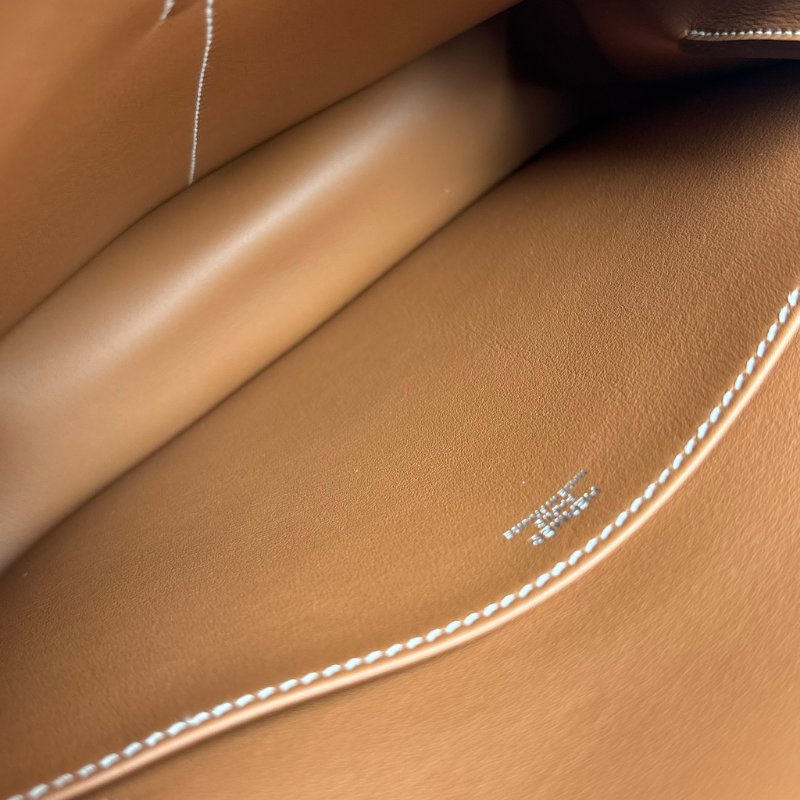 櫃上停產很久！::HERMES 愛馬仕:: W刻MINI HALZAN金棕色銀釦斜背肩背包-16