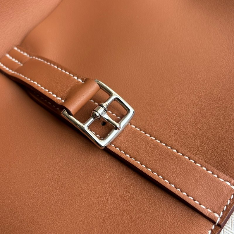 櫃上停產很久！::HERMES 愛馬仕:: W刻MINI HALZAN金棕色銀釦斜背肩背包-24