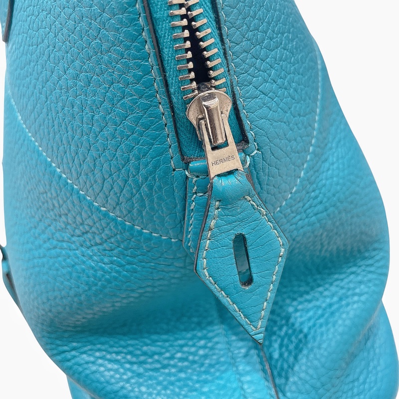 HERMES 愛馬仕 BOLIDE35 ◻︎R刻 皮革 手提包 藍色 銀扣-10