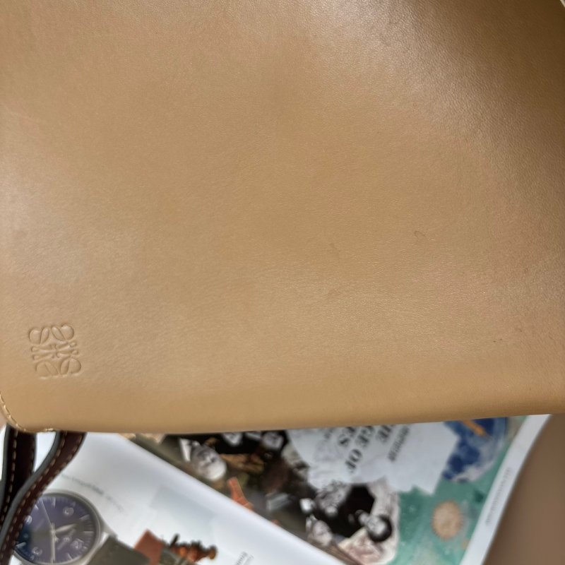 ::LOEWE:: GATE沙色拼接駝色天然小牛皮斜背包馬鞍側背包(小)-57