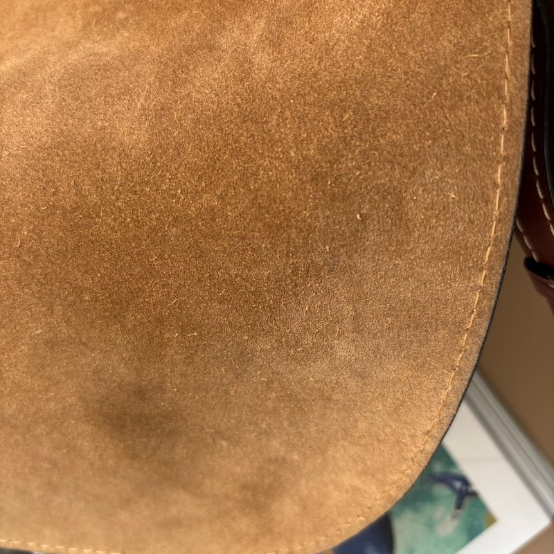 ::LOEWE:: GATE沙色拼接駝色天然小牛皮斜背包馬鞍側背包(小)-61