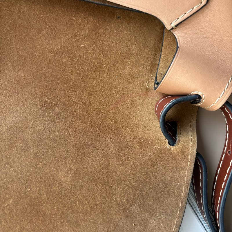 ::LOEWE:: GATE沙色拼接駝色天然小牛皮斜背包馬鞍側背包(小)-63