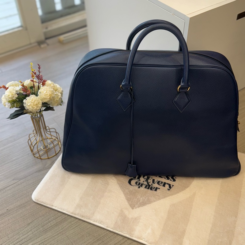 Hermes 深藍色金釦旅行袋-1