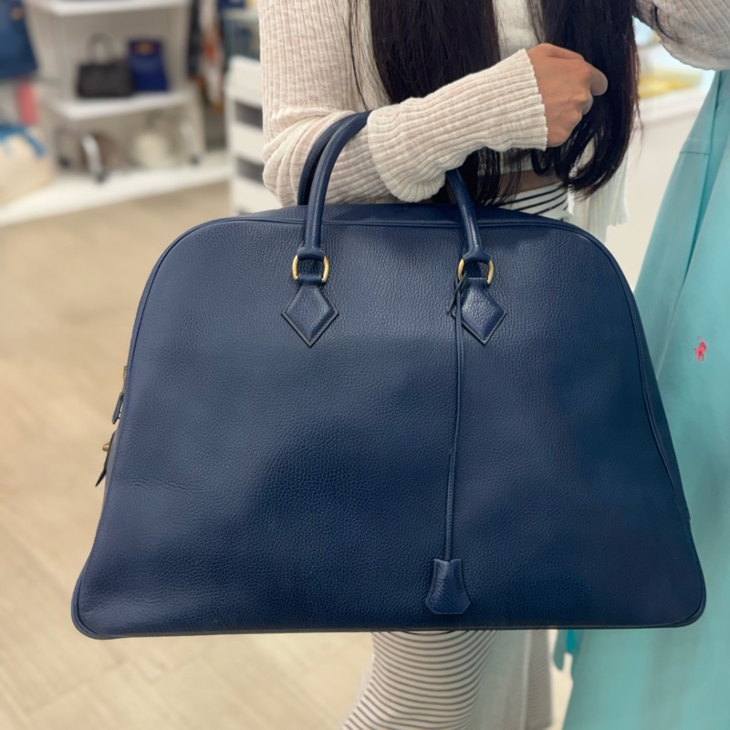 Hermes 深藍色金釦旅行袋-2
