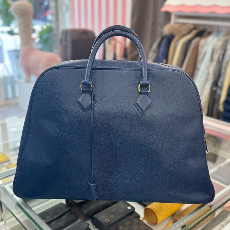 Hermes 深藍色金釦旅行袋-3