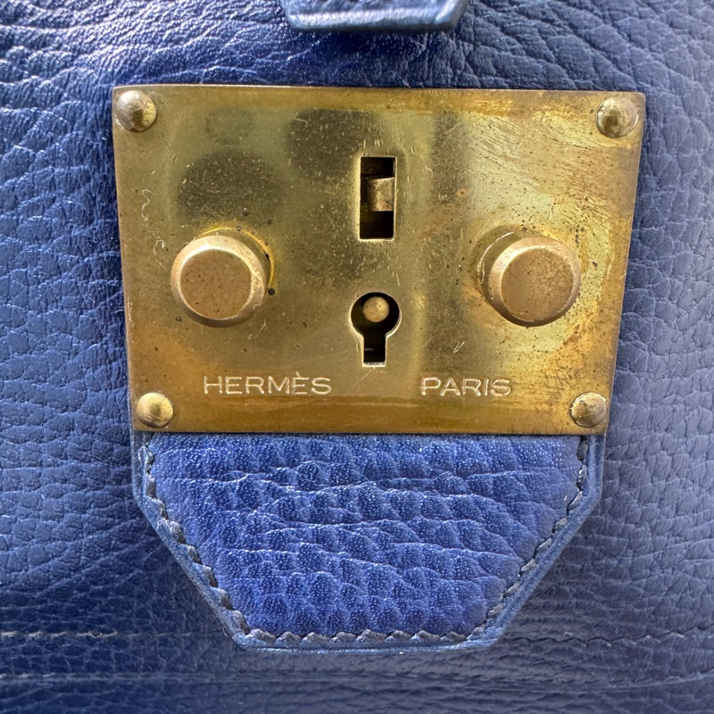 Hermes 深藍色金釦旅行袋-15