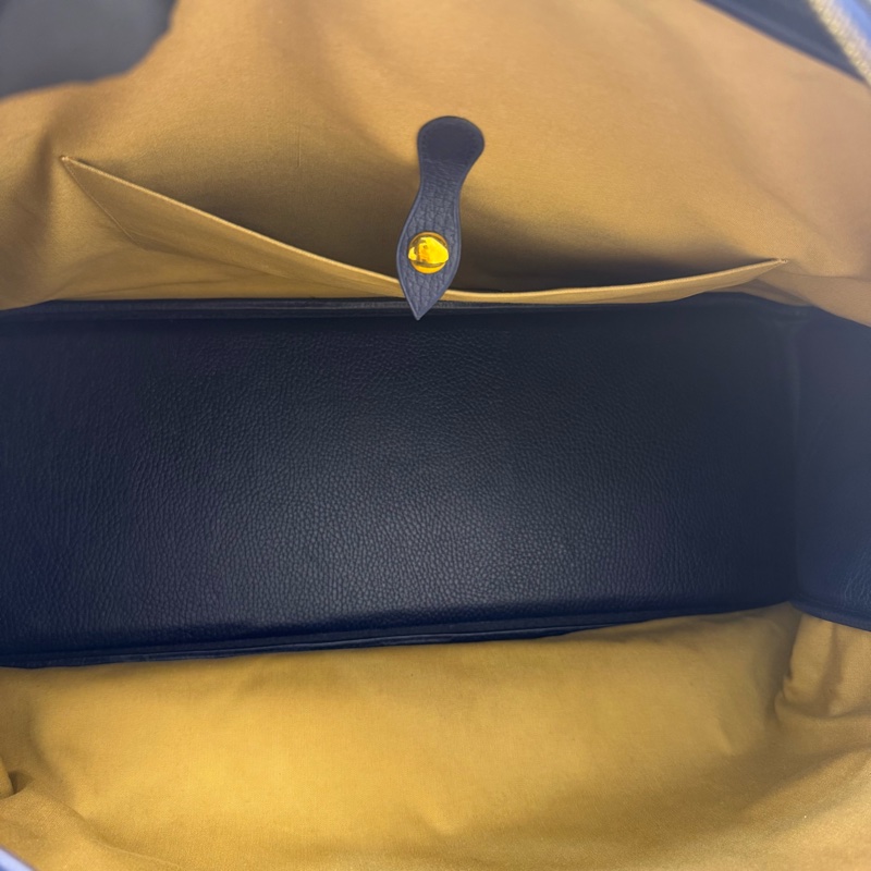 Hermes 深藍色金釦旅行袋-17