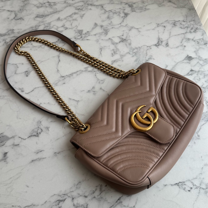 Gucci藕色金雙G marmont26-0