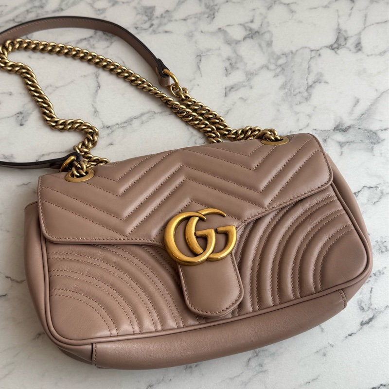 Gucci藕色金雙G marmont26-1