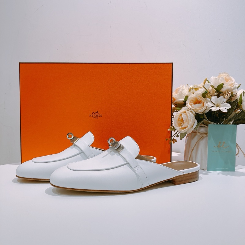 TW4404 Hermes 愛馬仕凱莉扣半拖 白色銀扣Oz mule 36.5 Blanc x PHW-0