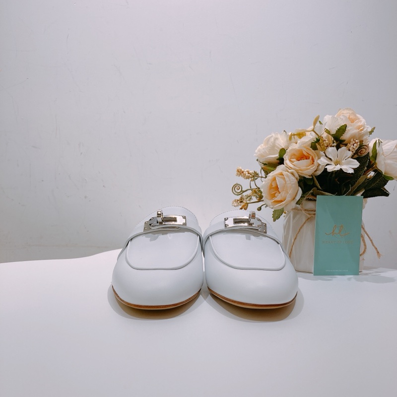 TW4404 Hermes 愛馬仕凱莉扣半拖 白色銀扣Oz mule 36.5 Blanc x PHW-1