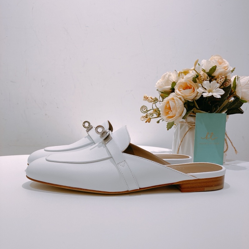 TW4404 Hermes 愛馬仕凱莉扣半拖 白色銀扣Oz mule 36.5 Blanc x PHW-4