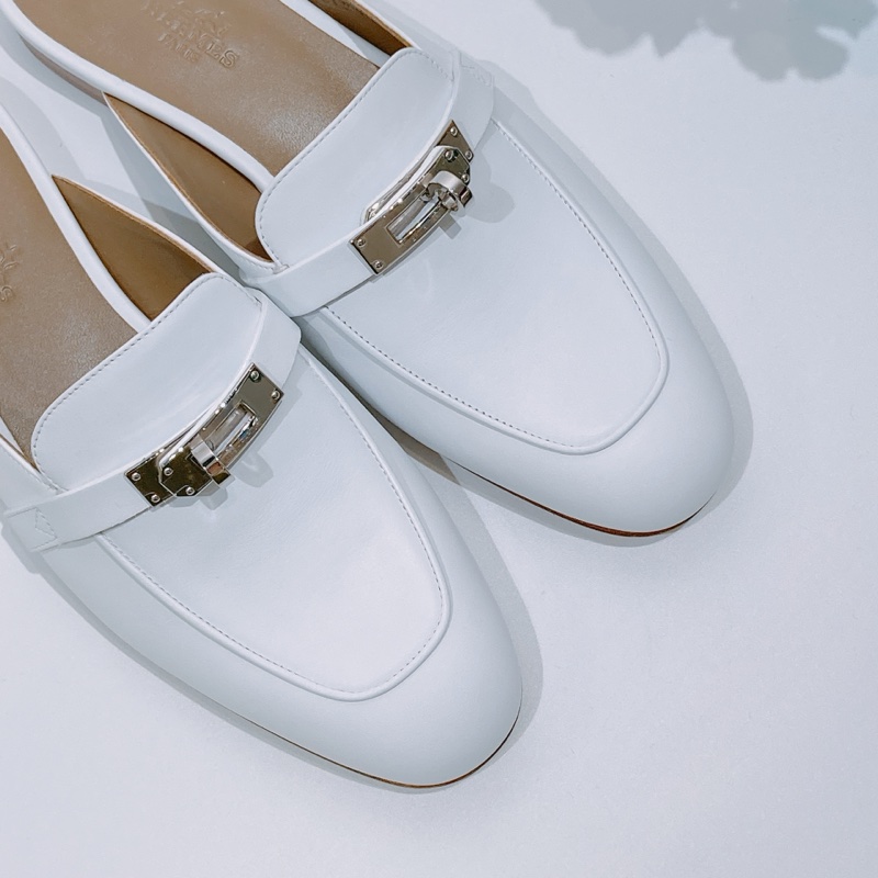 TW4404 Hermes 愛馬仕凱莉扣半拖 白色銀扣Oz mule 36.5 Blanc x PHW-5