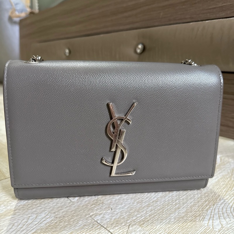 YSL 灰銀魚子醬鏈條包-0