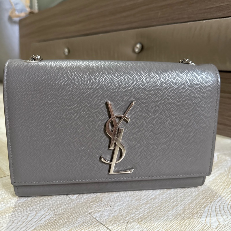 YSL 灰銀魚子醬鏈條包-5