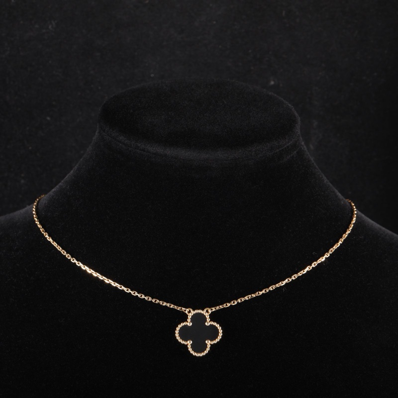VAN CLEEF&ARPELS(梵克雅寶) Vintage Alhambra 中號單花項鏈 新扣 18K黃金/縞瑪瑙 項鏈 黃金-0