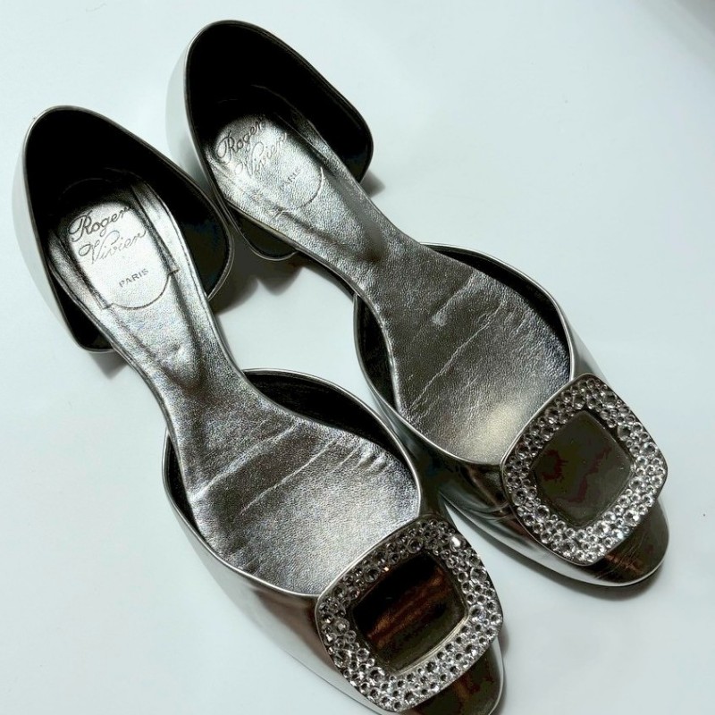 Roger Vivier 水鑽方框銀皮平底鞋-1