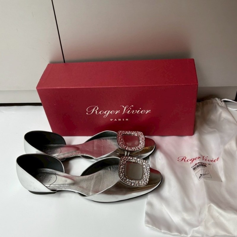 Roger Vivier 水鑽方框銀皮平底鞋-4