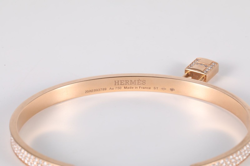 HERMES(愛馬仕)  18K玫瑰金 鑽石 玫瑰金 kelly clochette 滿鑽 鎖頭 手鐲 18K-3