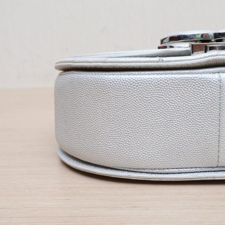 CHANEL(香奈兒) 古巴扣 菱格紋 單肩手提 郵差包 白色 荔枝 28開 銀扣-6