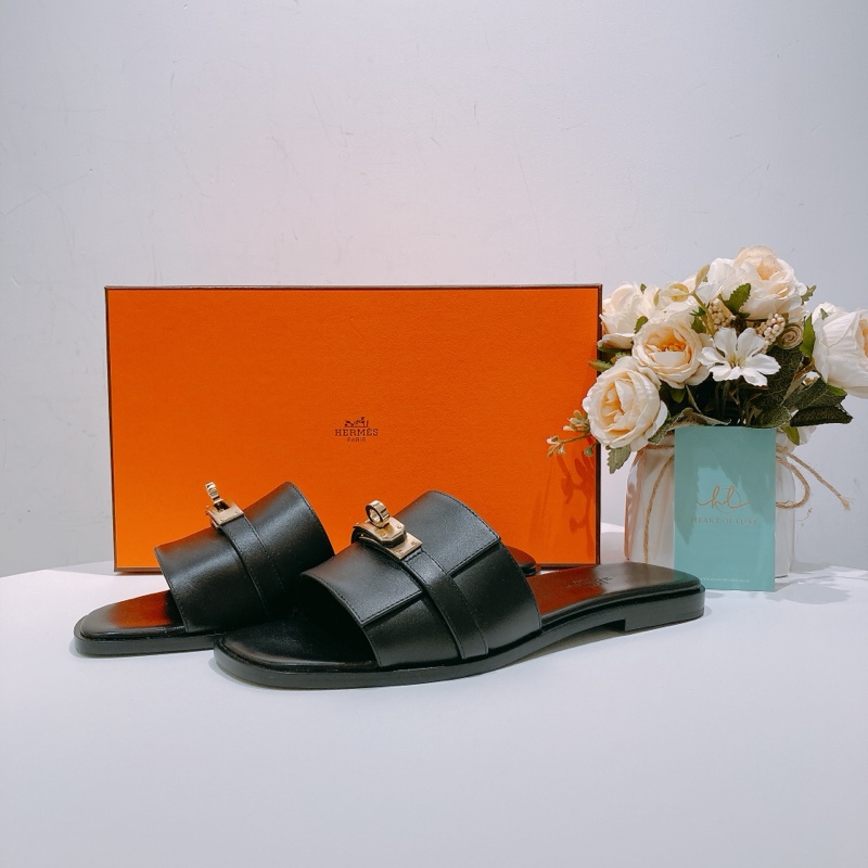 TW4406 Hermes 愛馬仕凱莉扣平底拖 黑金Giulia Sandal 37 Noir x GHW-0