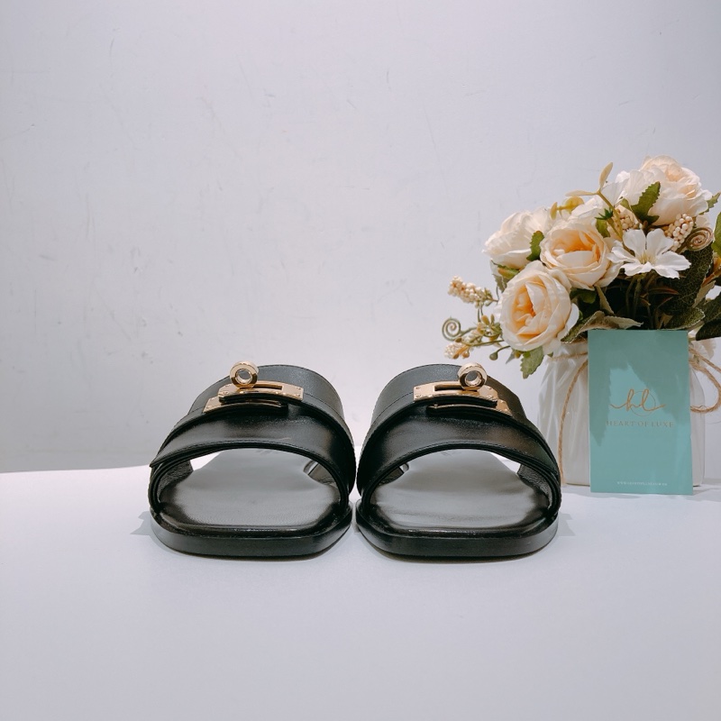 TW4406 Hermes 愛馬仕凱莉扣平底拖 黑金Giulia Sandal 37 Noir x GHW-1