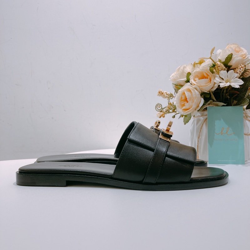 TW4406 Hermes 愛馬仕凱莉扣平底拖 黑金Giulia Sandal 37 Noir x GHW-3