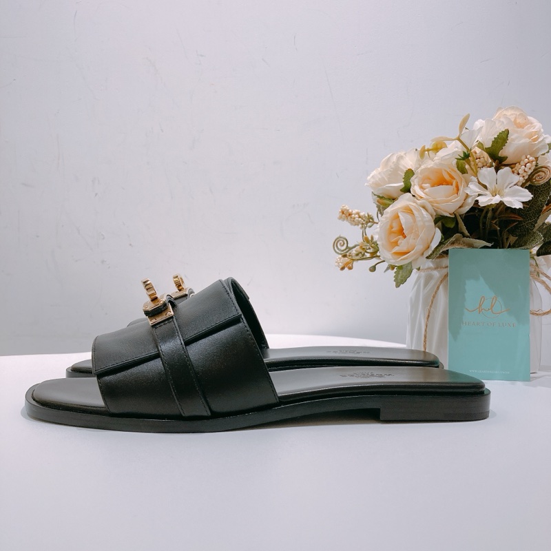 TW4406 Hermes 愛馬仕凱莉扣平底拖 黑金Giulia Sandal 37 Noir x GHW-4