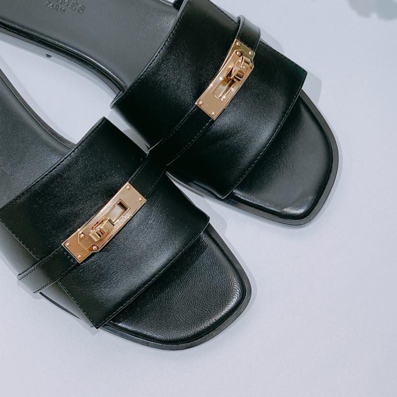 TW4406 Hermes 愛馬仕凱莉扣平底拖 黑金Giulia Sandal 37 Noir x GHW-5
