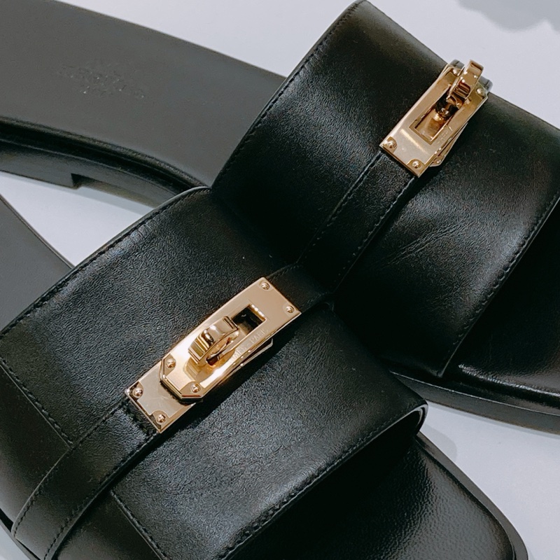 TW4406 Hermes 愛馬仕凱莉扣平底拖 黑金Giulia Sandal 37 Noir x GHW-7