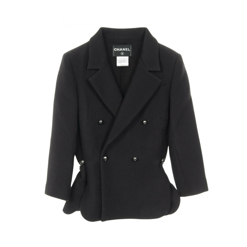 香奈兒 COCO 標誌紐扣外套 P43717 尼龍棉混紡 黑色 二手 女款 #38 CC-0