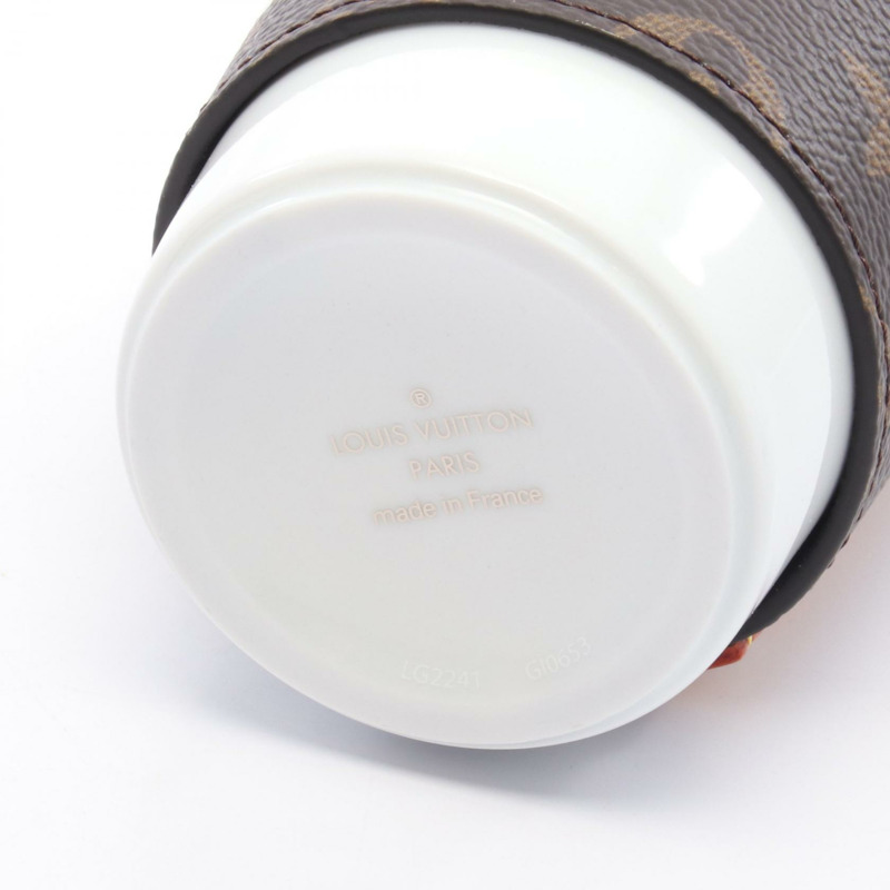 LOUIS VUITTON 杯 路易餐具 GI0838 字母組合帆布陶器 白色 棕色-3