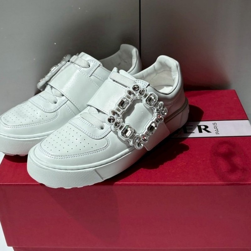 Roger Vivier 方水鑽皮革小白鞋-0