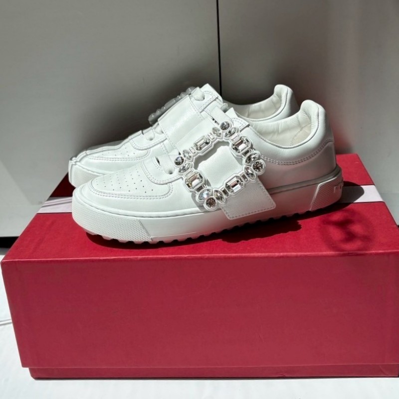 Roger Vivier 方水鑽皮革小白鞋-1