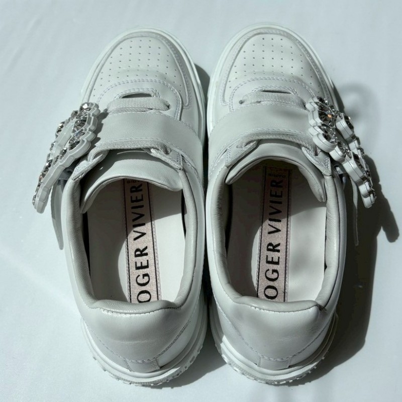 Roger Vivier 方水鑽皮革小白鞋-3